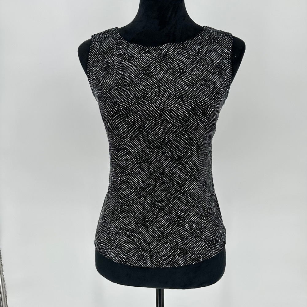 J.B.S. Vintage Silver Glitter Sleeveless Tank Top Stretchy Glam Party Women's L